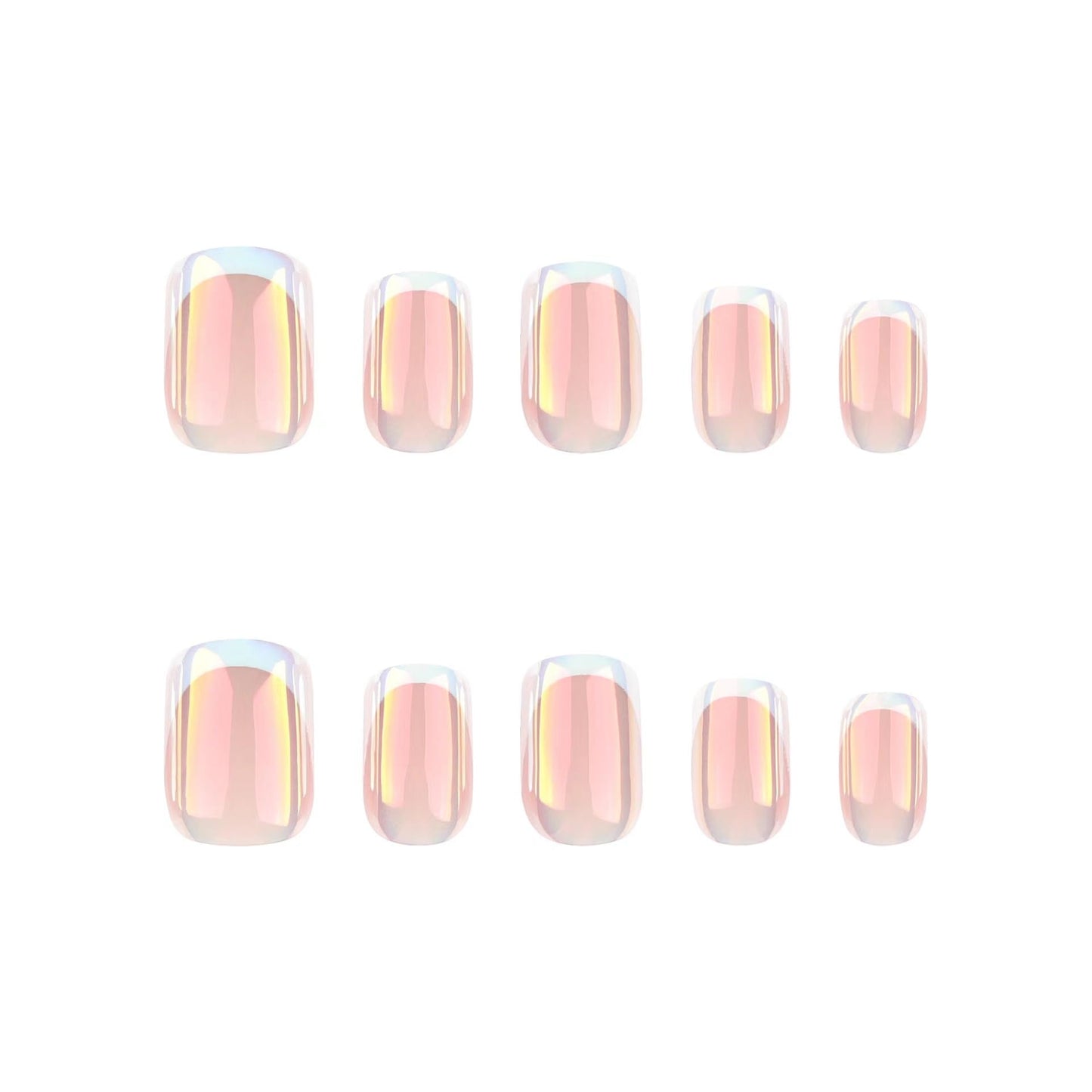 Chrome Press on Nails White French Tip Fake Nails Short Square False Nails with Design Aurora Glue on Nails Artificial Acrylic Nails Full Cover Nude Stick on Nails for Women Girls Manicure 24Pcs