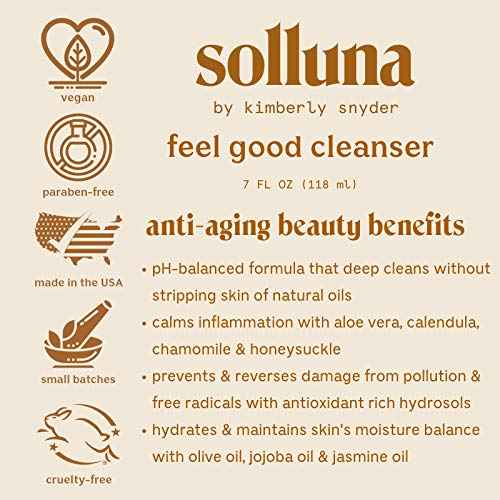 Solluna by Kimberly Snyder Hydrating Anti-Aging Facial Cleanser ? Soothing pH Balanced Gentle Face Wash ? Moisturizing Natural Oils & Plant Botanicals (4oz) Cruelty-Free, Non-Toxic, Vegan & Non-GMO