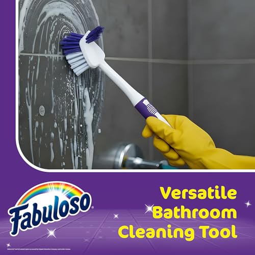Fabuloso Tile Brush with Spot Scrubber - 11 Inch Bathroom Cleaning Tool - White & Purple