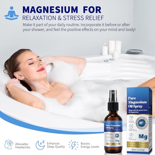 Pure Magnesium Oil Spray, 60ml Magnesium Oil for Feet - Natural Formula, Magnesium Spray for Leg Cramps, Soothing Relief & Relaxation for Better Sleep, Easy to Absorb and Use