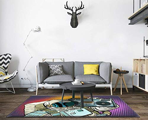 Astronaut with Boombox, Audio and Music Pop Art Retro Vector Area Rugs Floor Mat Non Slip Throw Rugs Soft Door Mat Nursery Carpet for Living Room Home Indoor Outdoor Runner Rugs Yoga Mat