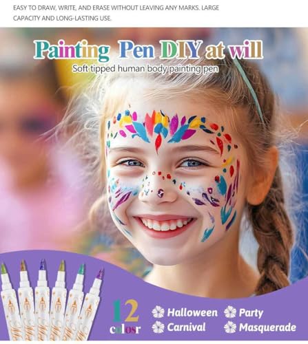 Temporary Tattoo Markers with 81 Stencils - 12 Dual-Tip Pens