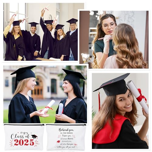 Meanplan 20 Pcs Graduation Gift Bulk Class of 2025, Canvas Makeup Bag Graduation Party Favors Inspirational Cosmetic Pouch Thank You for Guest Her Women Teacher Student Christmas(Red)