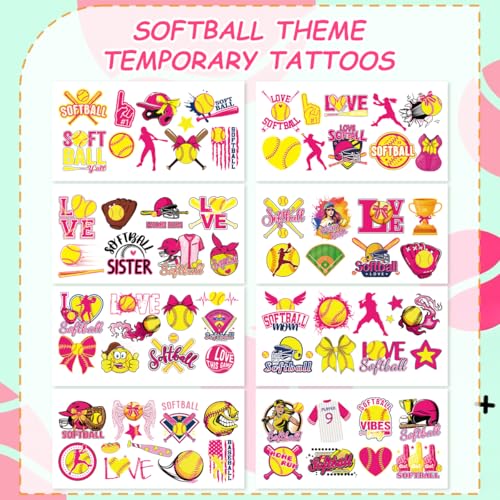 Softball Temporary Tattoos 8 Sheets - Party Favors & Stickers