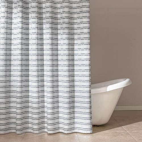 Amazon Basics Grey Striped Geometric Jacquard Fabric Shower Curtain 72" W x 74" L, Water-Repellent & Washable
