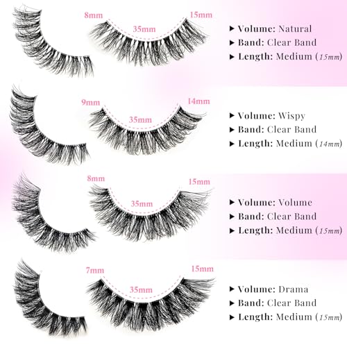 Wispy Cat Eye False Eyelashes, 20 Pairs, Clear Band