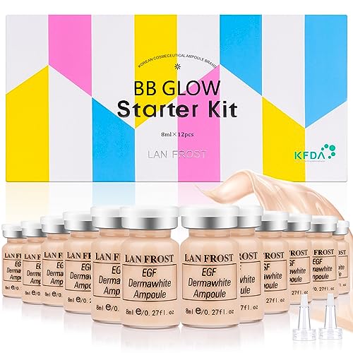 BB Facial Glow Serum Starter Kit Hyaluronic Acid Essence Foundation Skin Care Kit 0.27oz 12 Vials, Combined With Niacinamide and Peptides To Brighten Skin Tone Anti-Aging Foundation Light Rose #3