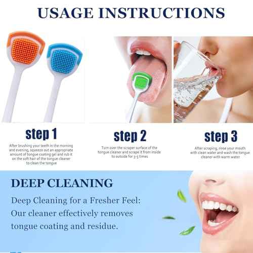 e Scraper and Brush for Adults, 5-Pack with Travel Case, Micro Bristle Tongue Cleaner (5 Colors)