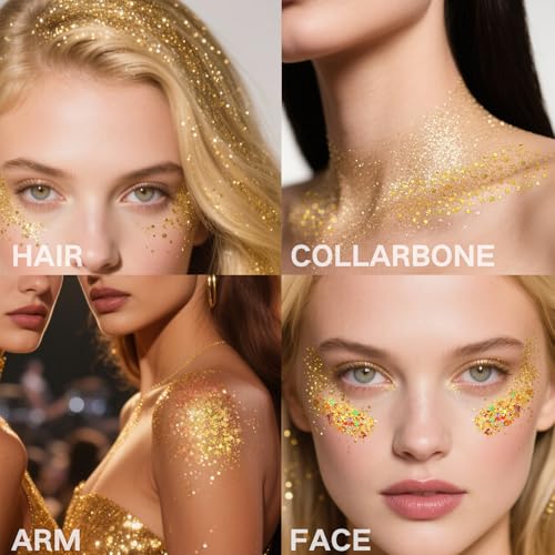 Gold Face Glitter Gel - 4 Styles for Festivals & Parties