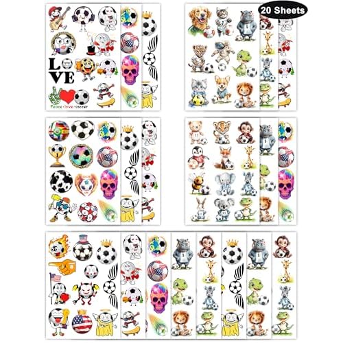 216 Pieces Cute Soccer Temporary Tattoos Stickers,20 Sheets Soccer Themed Tattoos Stickers Party Decoration Supplies Party favors for Kids Adults