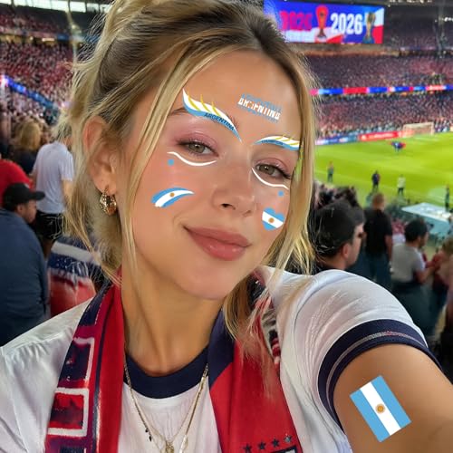 Argentina Flag Temporary Tattoos - 2026 World Cup Face Decals
