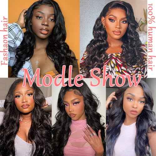 Bundles with Closure Human Hair (14 16 18+12) Body Wave 3 Bundles with 5x5 HD Closure 100% Human Hair 12A Unprocessed Virgin Hair Natural Black