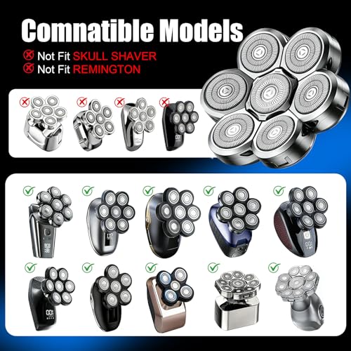 7 Head Shaver Replacement Heads for Freebird Bald Men, Head Shavers for Men,Shaver Replacement Blades for Rotary Shavers (Silver/3count)
