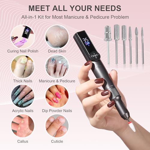 ShineCai 2-in-1 Electric Nail Drill & UV Lamp - 35000 RPM, Cordless