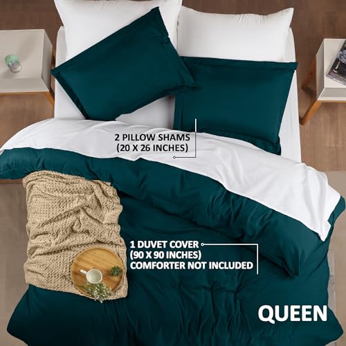 Utopia Bedding Duvet Cover Queen Size - 1 Duvet Cover with 2 Pillow Shams - 3 Pieces Bedding Duvet Cover with Zipper Closure - Soft Brushed Microfiber, 90 X 90 Inches (Queen, Teal)