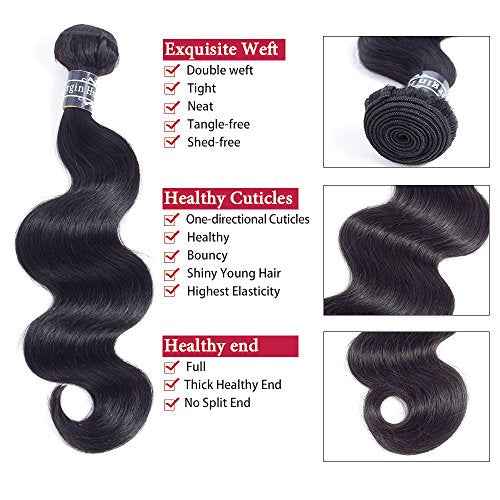 Amella Hair 8A Brazilian Virgin Body Wave Hair 3 Bundles 285g 14" 16" 18" Natural Black Color 100% Unprocessed Brazilian Virgin Human Hair Extensions Body Wave Hair