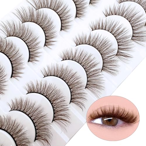 Brown Lashes Natural Look Strip Brown Eyelashes 10 Pairs MUQIU37 False Eyelashes 3D Mink Dramatic Volume Cross Fake Lashes Makeup Tools Eyelash Extension (MQ617)