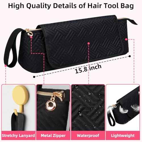 Hair Tools Travel Bag with Heat Resistant Mat, Portable Hair Tool Organizer Travel Carrying Case for Straightener, Flat Iron, Curling Iron, Hair Dryer& Hair Styling Accessories Women (Black)