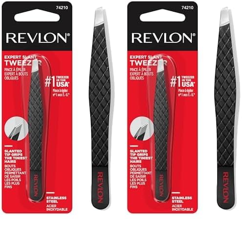 Revlon Expert Eyebrow Hair Removal Tweezer, Tweezers for Men, Women & Kids, Stainless Steel (Pack of 2)