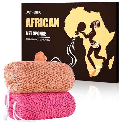 African Net Sponge Authentic - Afro Scrub Exfoliating Net Sponges with Knots - Real African Bath Sponge Washcloth for Shower - Body Exfoliator Scrubber
