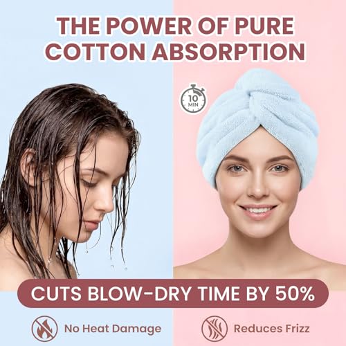 Mandydov 100% Cotton Hair Towel Wraps - 2 Pack Super Absorbent