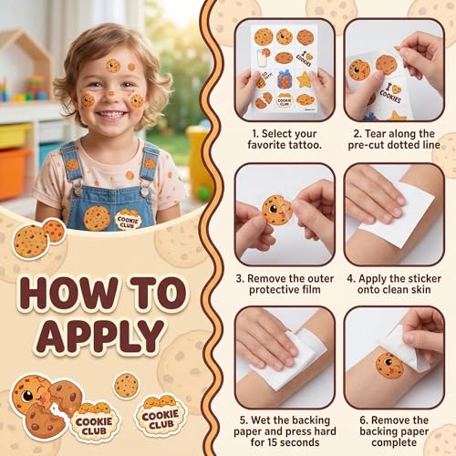 96 Cute Cookie Temporary Tattoos for Kids