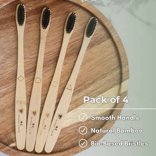 ME MOTHER EARTH Bamboo Charcoal Toothbrush Pack, Medium Soft Bristle Brush, Charcoal Infused Bristles, Biodegradable & Eco Friendly, Sustainable Bamboo (Pack of 4)