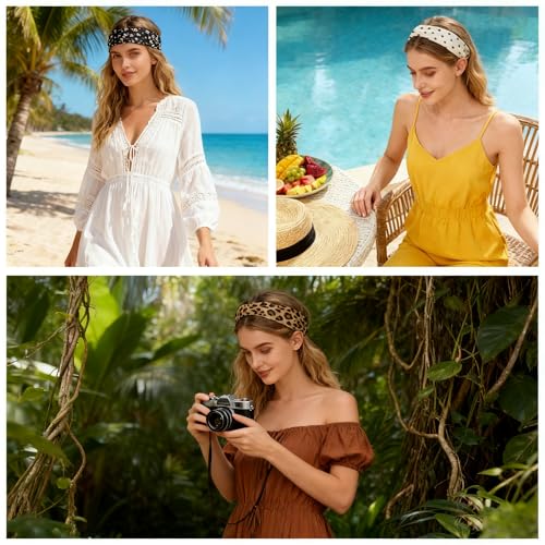 6 Pcs Anti-Slip Floral Headbands for Women - Soft Yoga Sweatbands