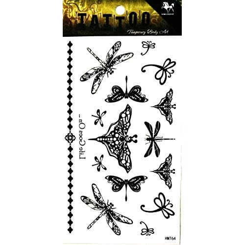 Tattoos 2 Sheets Butterfly dragonfly Vine Chain Necklace Art Fantasy 3D Tattoo Waterproof Stickers Removable Temporary Body Arm Fake Art Sticker Party
