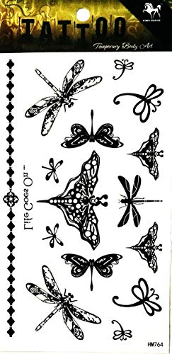 Waterproof Temporary Tattoo Stickers - Butterfly & Dragonfly 2 Sheets