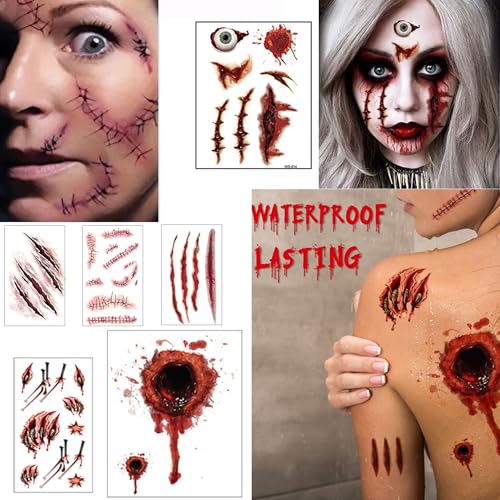 Halloween Wound Tattoo Stickers - 26 Sheets Waterproof SFX Makeup