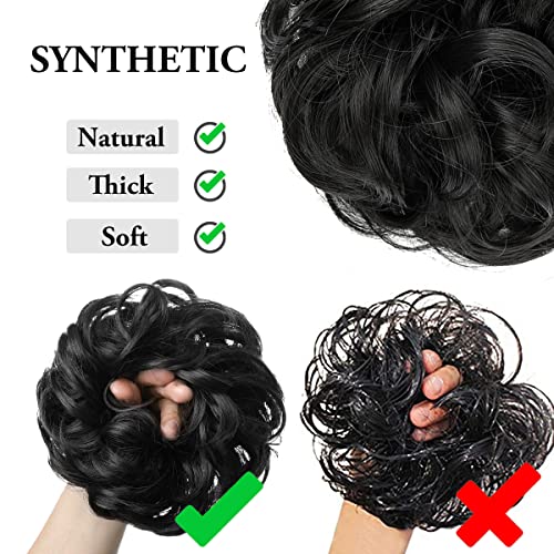 CJL HAIR Large Messy Bun Hair Piece Wavy Curly Scrunchies Synthetic Chignon Ponytail Hair Extensions Thick Updo Hairpieces for Women (Wavy, Curly, Dark Brown)