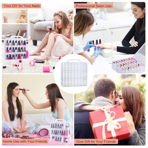 SUBAY Portable Nail Polish Organizer, Clear Double Side Nail Polish Holder,Gel Nail Storage for 48 Bottles with 6 Adjustable Dividers in Each Side Space Saver