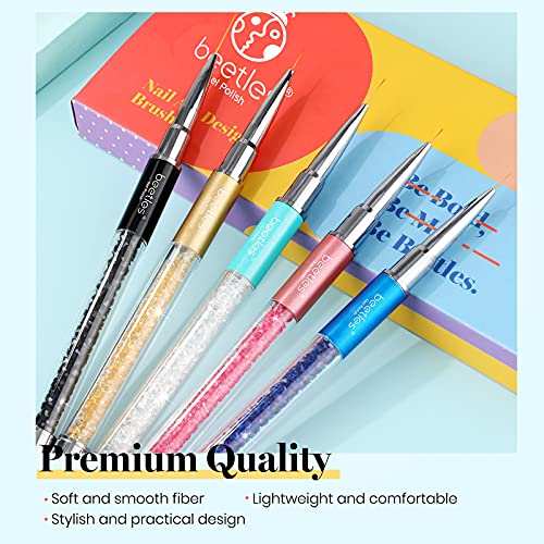 Beetles Gel Nail Polish with 5pcs Nail Art Liner Brushes Set, 20 Colors Fantasyland Collection Pastel Bright Pink Purple Navy Blue Green Glitter Led Soak Off Trendy Spring Summer Manicure Kit