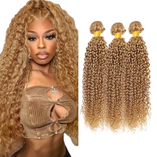 Honey Blonde Kinky Curly Hair Bundles - 8A Brazilian Virgin Hair