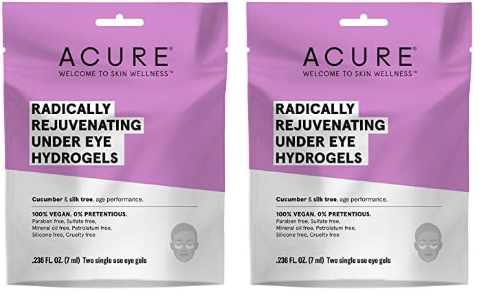 Acure Radically Rejuvenating Under Eye Hydrogel Mask, Provides Anti-Aging Support, & Silk Tree, Purple, Cucumber, 0.236 Fl Oz (Pack of 2)