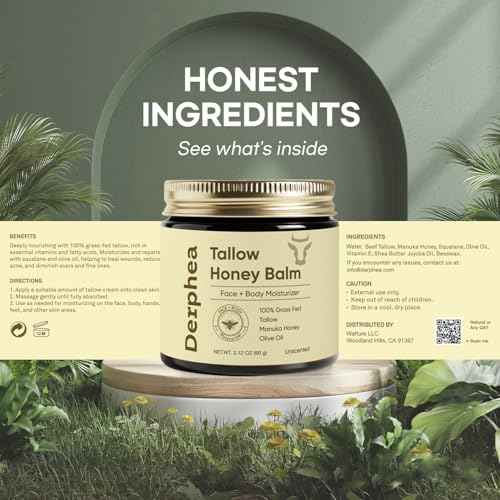 Whipped Tallow Honey Balm ? Natural & Organic Face Moisturizer for Crepey, Mature, Dry Skin ? Crepey Skin Cream with Raw Manuka Honey & Olive Oil ? 2.12 oz