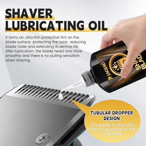 JAOJAO Shaver Cleaning Solution, Electric Shaver Oil Lubricant Electric Razor Cleaning Solution with Brush Deep Cleans and Lubricates Extends Razor Life Universally Compatible for Clipper Blades