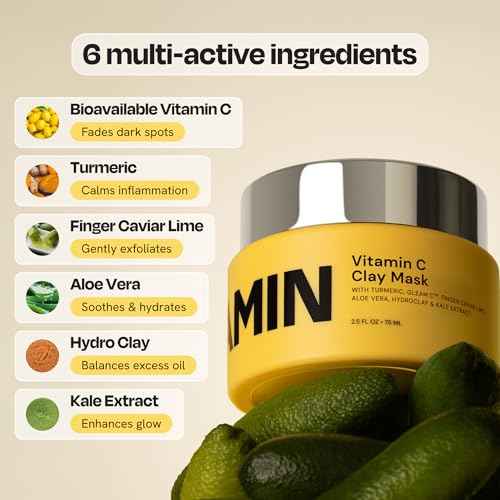 Gleamin Vitamin C Clay Mask for Dark Spots, Turmeric Clay Face Mask Skin Care, Deeply Cleanses & Refines Pores, Brightens Uneven Tone and Helps Improve Post-Blemish Scarring & Texture - 5 Oz