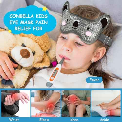 Kids Ice Packs 2 Packs Cooling Eye Mask with Soft Plush Backing for Children Boo Boos Sinus Headache Fever Patch for Kids (Green+Grey)