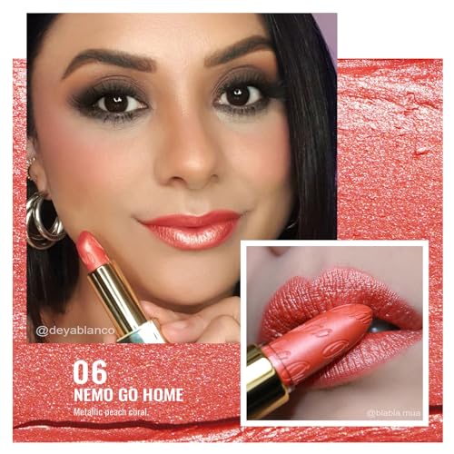 Oulac Coral Pink Metallic Lipstick - 3D Shine & Hydrating
