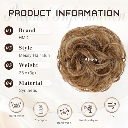 HMD Messy Bun Hair Piece Wavy Curly Scrunchies for Women Hair Bun Hair Piece Elastic Hair Bun Scrunchies Synthetic Chignon Ponytail Hair Extensions Tousled Updo Hairpieces for Women（6A）