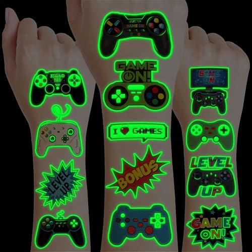 96 Pcs Glow in the Dark Video Game Temporary Tattoos for Kids