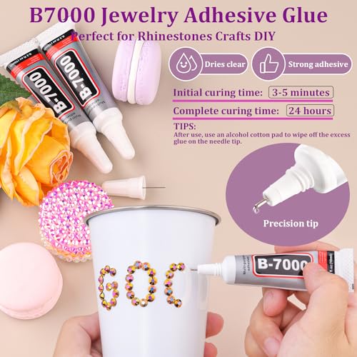 TINKRSTUFF Gold Rose AB Resin Jelly Rhinestones Kit with Glue, 2 Box + 3 B7000 Glue, 10ml Each, Flatback Crystals for DIY Tumblers, Nails, Jewelry