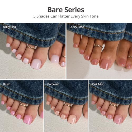 BTArtboxnails X-COAT Nude Toe Nails Press On 5-Shade Bare Base, S-L Square
