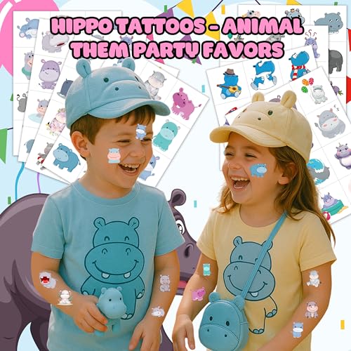 96 Hippo Temporary Tattoos - Jungle Party Favors for Kids