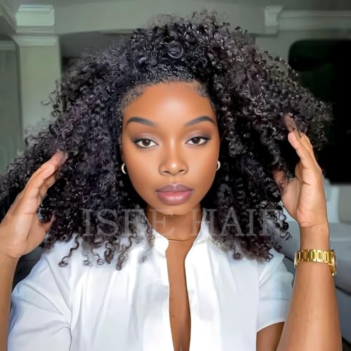 ISEE Kinky Curly Human Hair Half Wig 16" Glueless