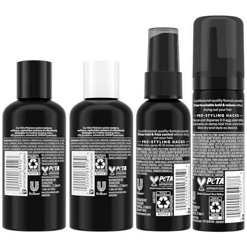 TRESemm? Travel Shampoo, Conditioner, Hairspray & Hair Mousse ? Rich Moisture Hair Products + Non-Aerosol Hair Spray & Alcohol-Free Mousse, 24H Frizz Control (4 Piece Set)
