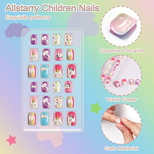 Allstarry 120pcs Children Press-On Nails with Glitter Gradient