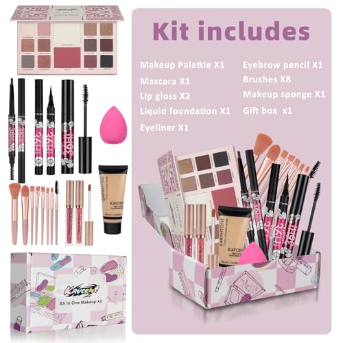 KAVCENT Teen Makeup Kit with 14-Color Palette & Brushes